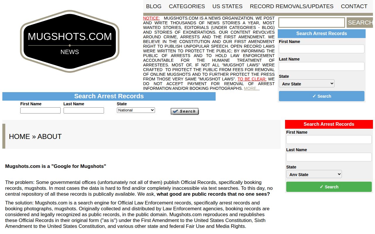 Grant County private mugshot publisher policy page used as a secondary source