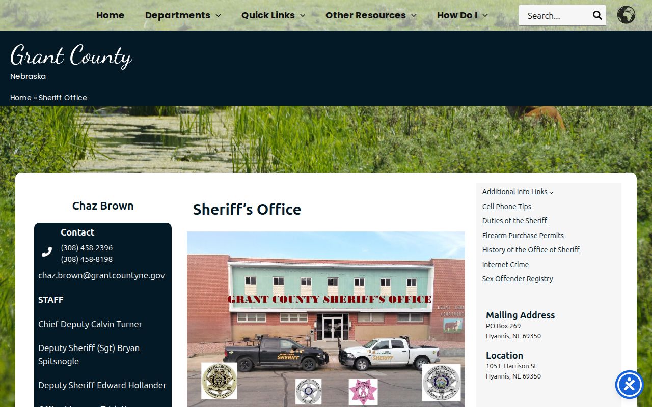 Grant County Sheriff’s Office Hyannis booking-record access source