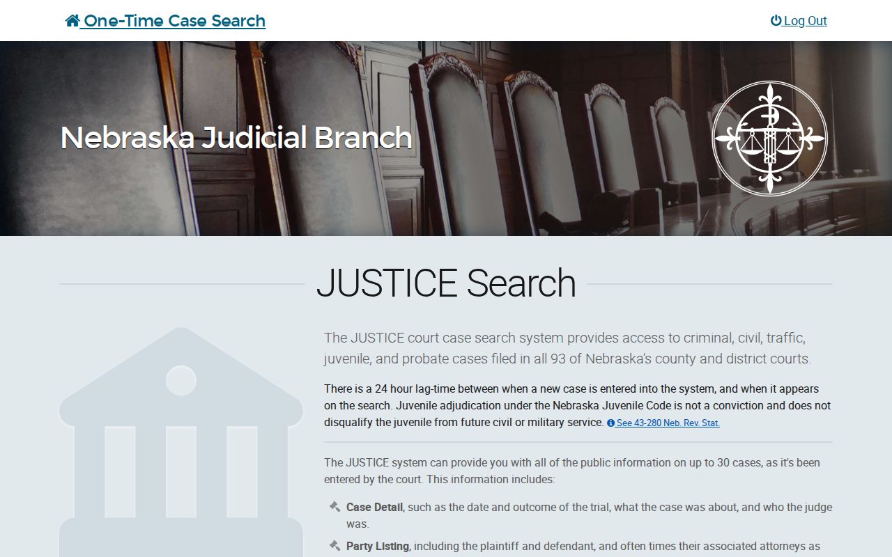 Grant County court record search through Nebraska JUSTICE after booking